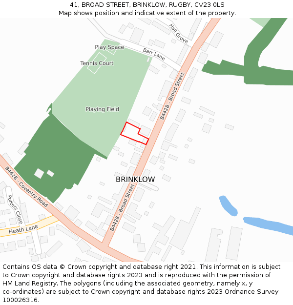 41, BROAD STREET, BRINKLOW, RUGBY, CV23 0LS: Location map and indicative extent of plot