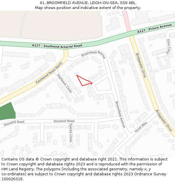 41, BROOMFIELD AVENUE, LEIGH-ON-SEA, SS9 4BL: Location map and indicative extent of plot