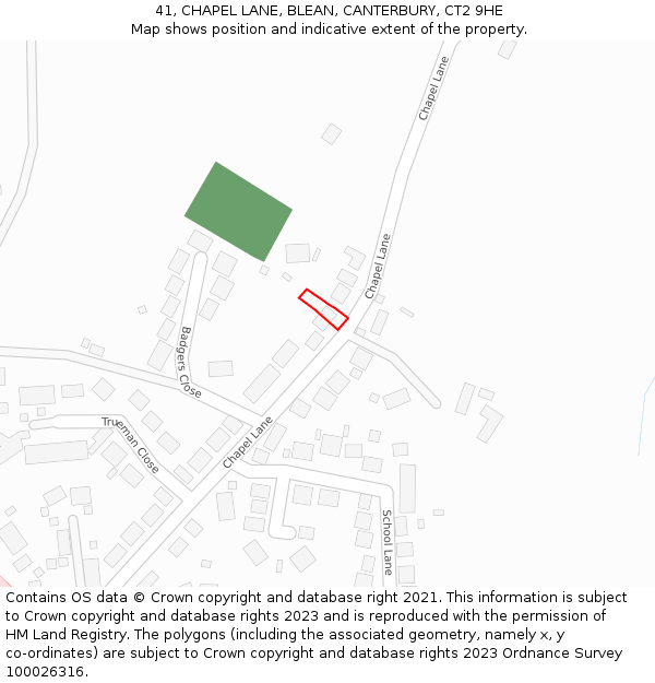 41, CHAPEL LANE, BLEAN, CANTERBURY, CT2 9HE: Location map and indicative extent of plot