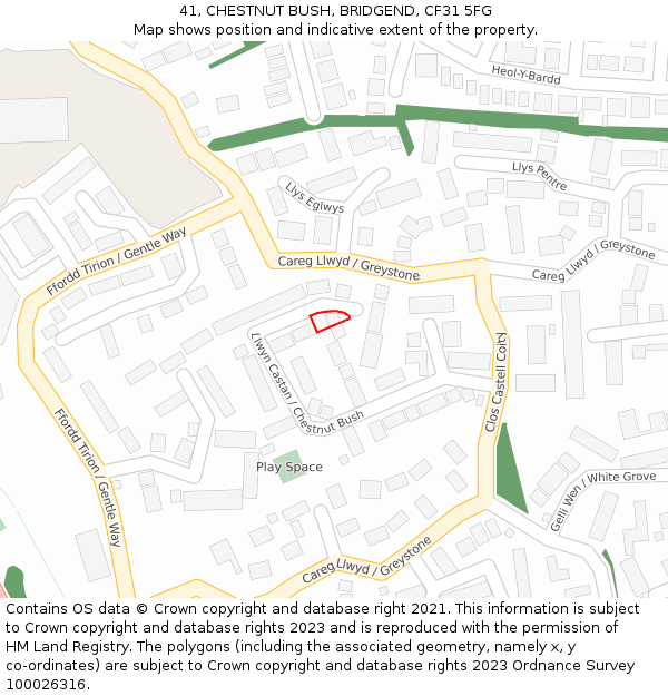 41, CHESTNUT BUSH, BRIDGEND, CF31 5FG: Location map and indicative extent of plot