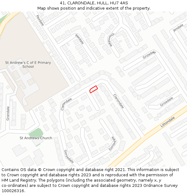 41, CLARONDALE, HULL, HU7 4AS: Location map and indicative extent of plot