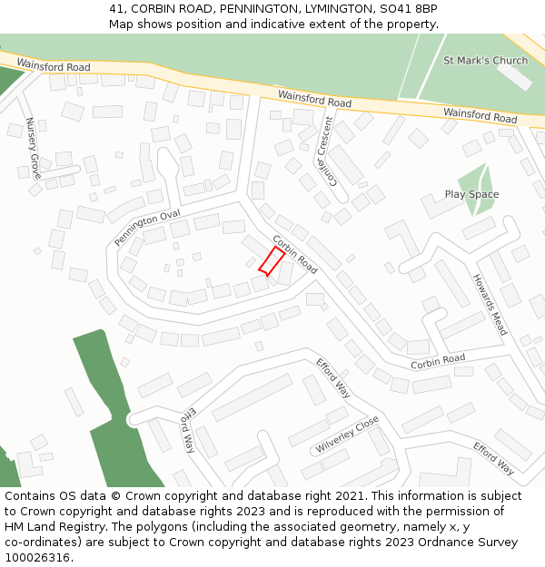 41, CORBIN ROAD, PENNINGTON, LYMINGTON, SO41 8BP: Location map and indicative extent of plot