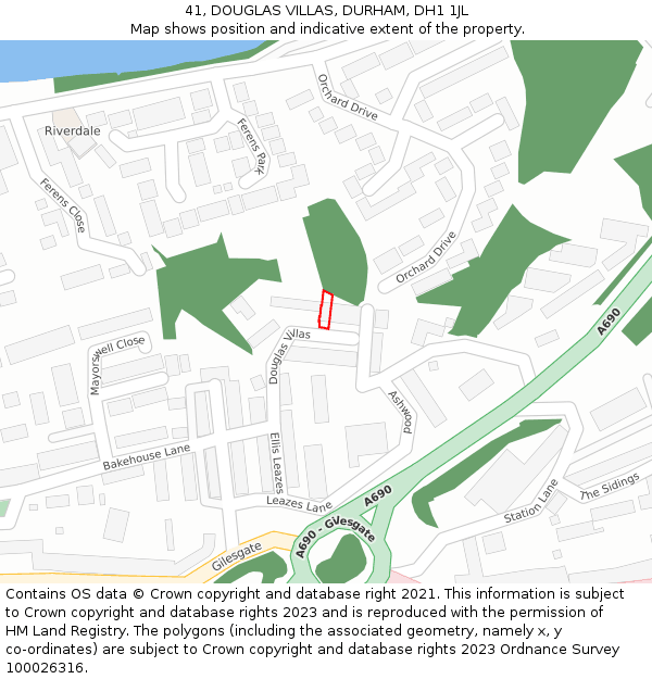 41, DOUGLAS VILLAS, DURHAM, DH1 1JL: Location map and indicative extent of plot