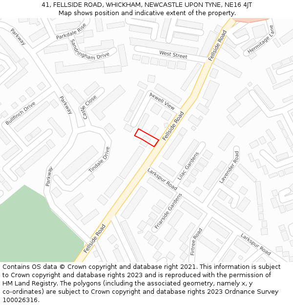 41, FELLSIDE ROAD, WHICKHAM, NEWCASTLE UPON TYNE, NE16 4JT: Location map and indicative extent of plot