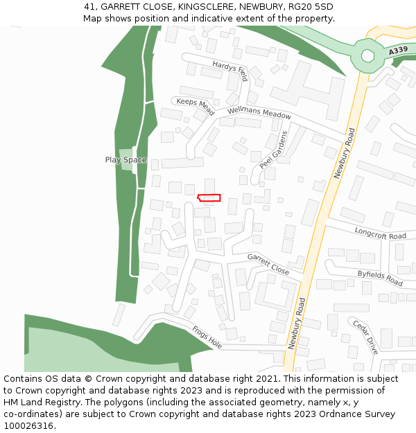 41, GARRETT CLOSE, KINGSCLERE, NEWBURY, RG20 5SD: Location map and indicative extent of plot