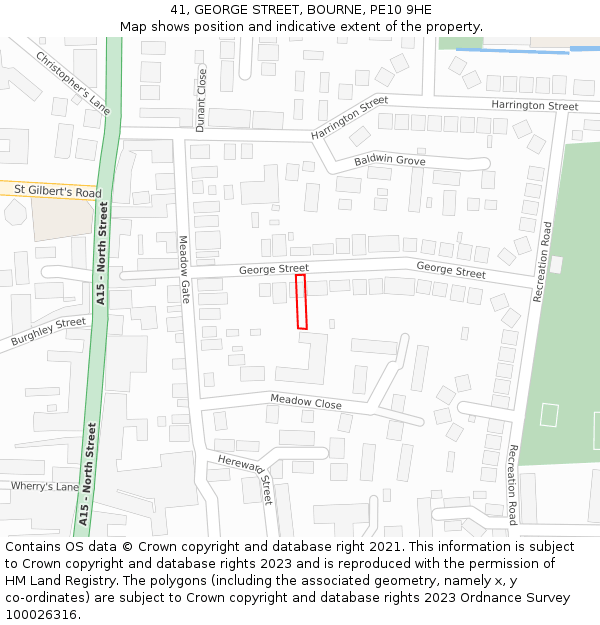 41, GEORGE STREET, BOURNE, PE10 9HE: Location map and indicative extent of plot