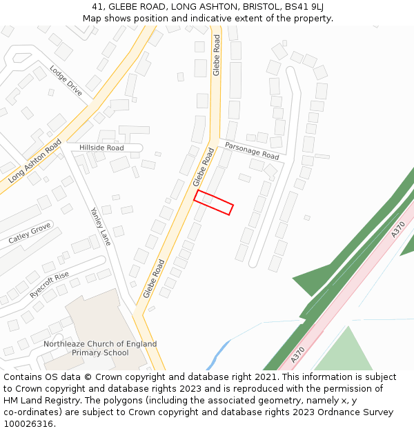 41, GLEBE ROAD, LONG ASHTON, BRISTOL, BS41 9LJ: Location map and indicative extent of plot