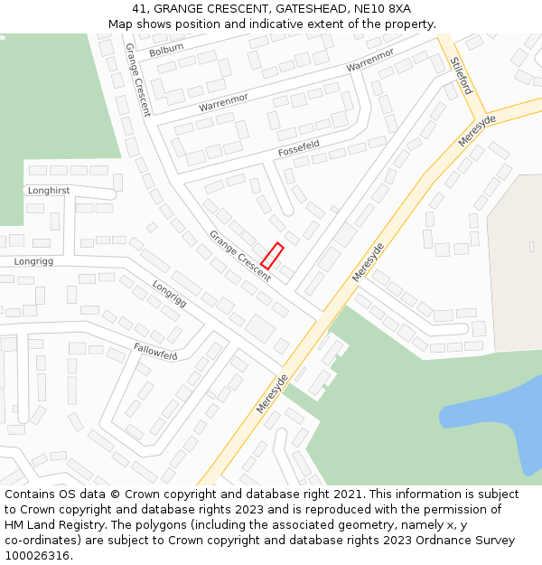 41, GRANGE CRESCENT, GATESHEAD, NE10 8XA: Location map and indicative extent of plot