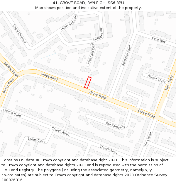 41, GROVE ROAD, RAYLEIGH, SS6 8PU: Location map and indicative extent of plot