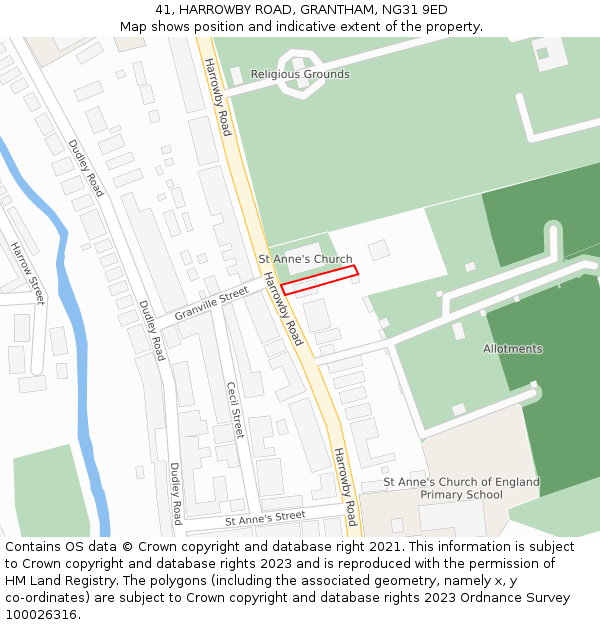 41, HARROWBY ROAD, GRANTHAM, NG31 9ED: Location map and indicative extent of plot