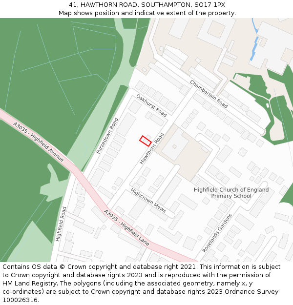 41, HAWTHORN ROAD, SOUTHAMPTON, SO17 1PX: Location map and indicative extent of plot