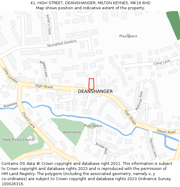 41, HIGH STREET, DEANSHANGER, MILTON KEYNES, MK19 6HD: Location map and indicative extent of plot