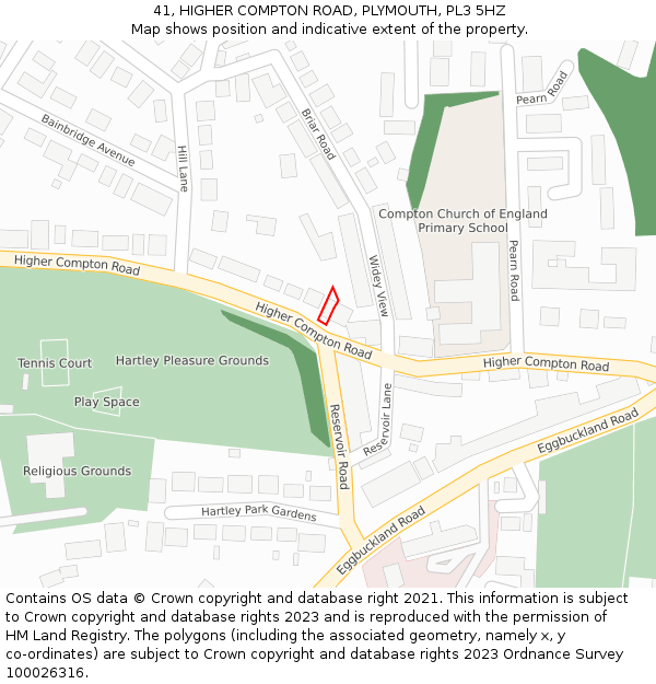 41, HIGHER COMPTON ROAD, PLYMOUTH, PL3 5HZ: Location map and indicative extent of plot