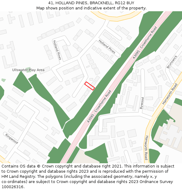 41, HOLLAND PINES, BRACKNELL, RG12 8UY: Location map and indicative extent of plot