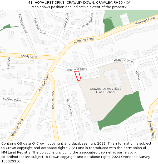 41, HOPHURST DRIVE, CRAWLEY DOWN, CRAWLEY, RH10 4XA: Location map and indicative extent of plot