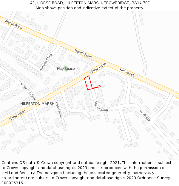 41, HORSE ROAD, HILPERTON MARSH, TROWBRIDGE, BA14 7PF: Location map and indicative extent of plot