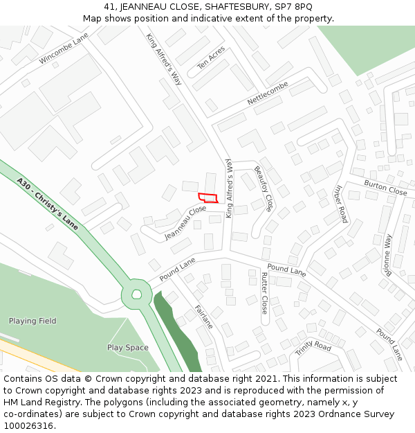 41, JEANNEAU CLOSE, SHAFTESBURY, SP7 8PQ: Location map and indicative extent of plot