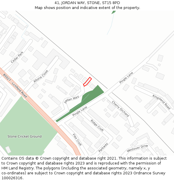 41, JORDAN WAY, STONE, ST15 8PD: Location map and indicative extent of plot