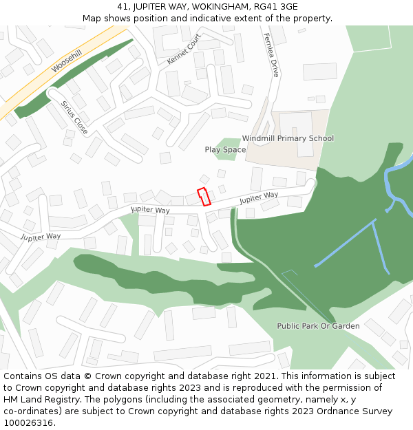 41, JUPITER WAY, WOKINGHAM, RG41 3GE: Location map and indicative extent of plot