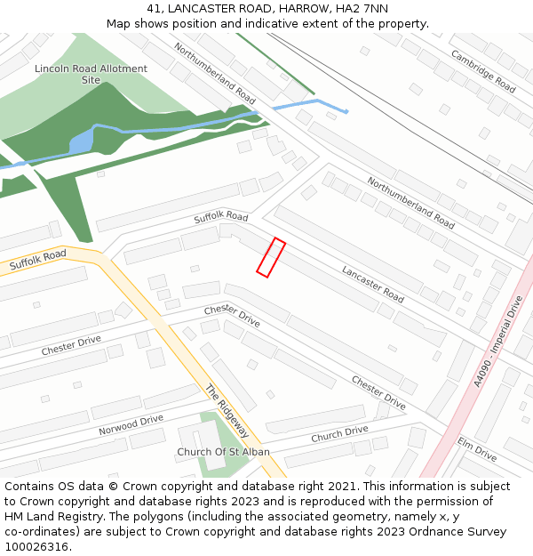 41, LANCASTER ROAD, HARROW, HA2 7NN: Location map and indicative extent of plot