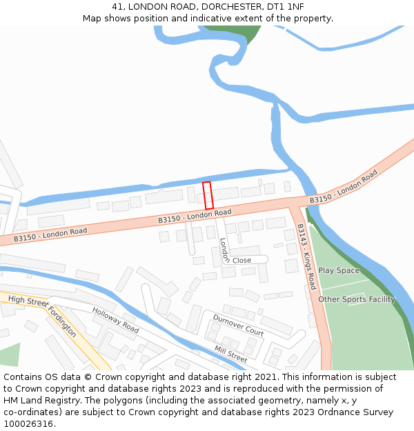 41, LONDON ROAD, DORCHESTER, DT1 1NF: Location map and indicative extent of plot