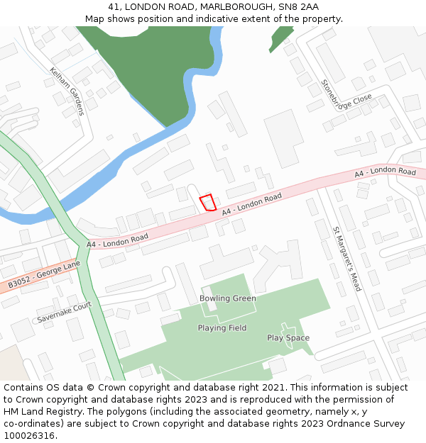 41, LONDON ROAD, MARLBOROUGH, SN8 2AA: Location map and indicative extent of plot