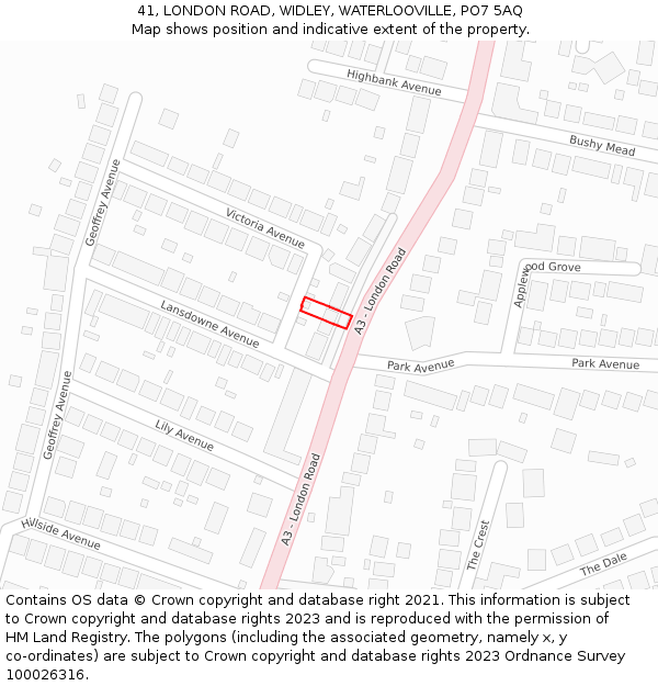 41, LONDON ROAD, WIDLEY, WATERLOOVILLE, PO7 5AQ: Location map and indicative extent of plot