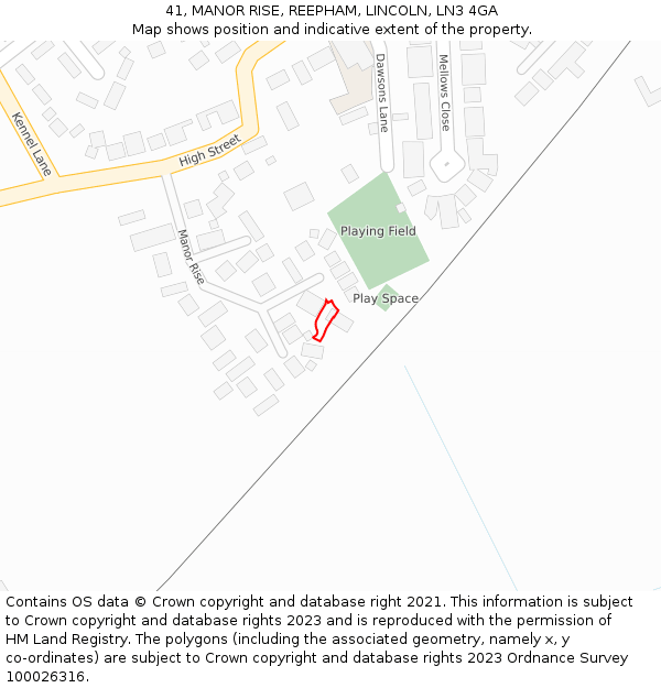 41, MANOR RISE, REEPHAM, LINCOLN, LN3 4GA: Location map and indicative extent of plot