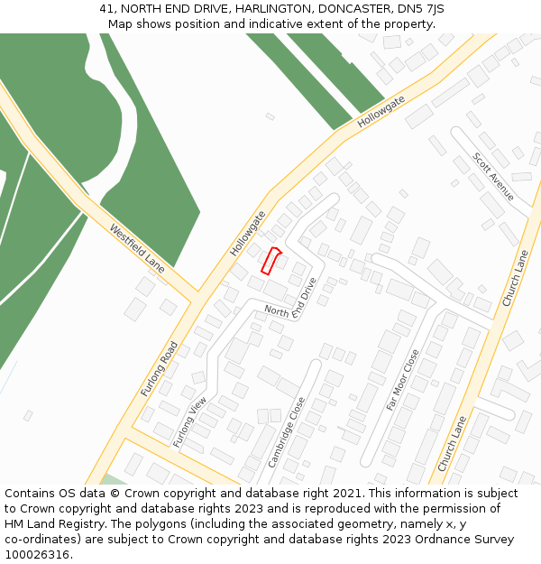 41, NORTH END DRIVE, HARLINGTON, DONCASTER, DN5 7JS: Location map and indicative extent of plot