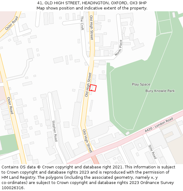 41, OLD HIGH STREET, HEADINGTON, OXFORD, OX3 9HP: Location map and indicative extent of plot