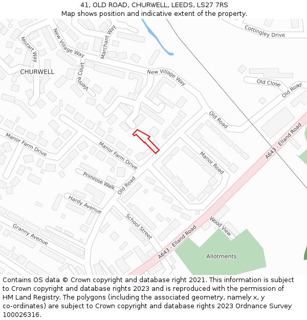 41, OLD ROAD, CHURWELL, LEEDS, LS27 7RS: Location map and indicative extent of plot