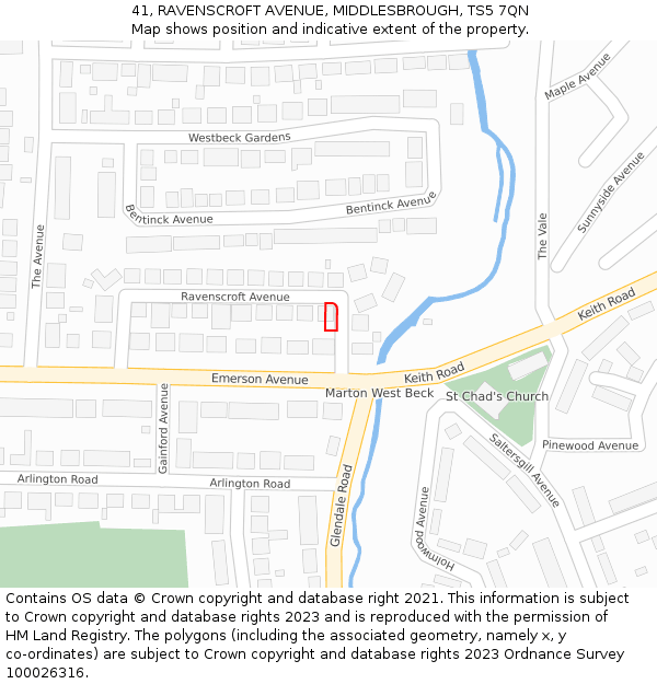 41, RAVENSCROFT AVENUE, MIDDLESBROUGH, TS5 7QN: Location map and indicative extent of plot