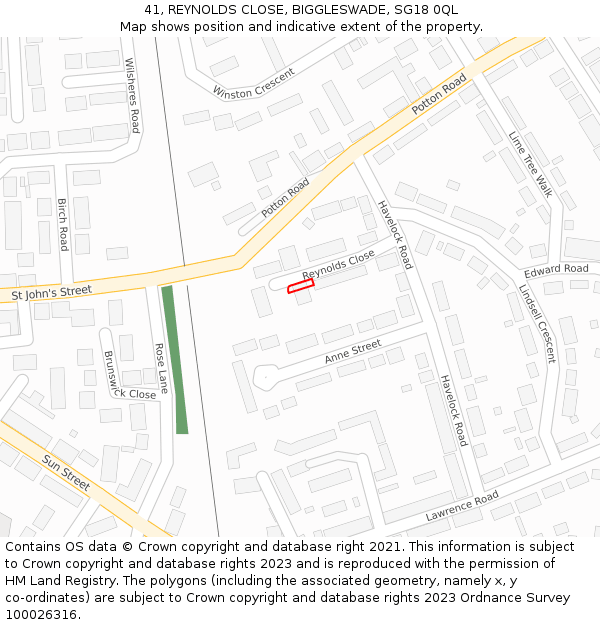 41, REYNOLDS CLOSE, BIGGLESWADE, SG18 0QL: Location map and indicative extent of plot