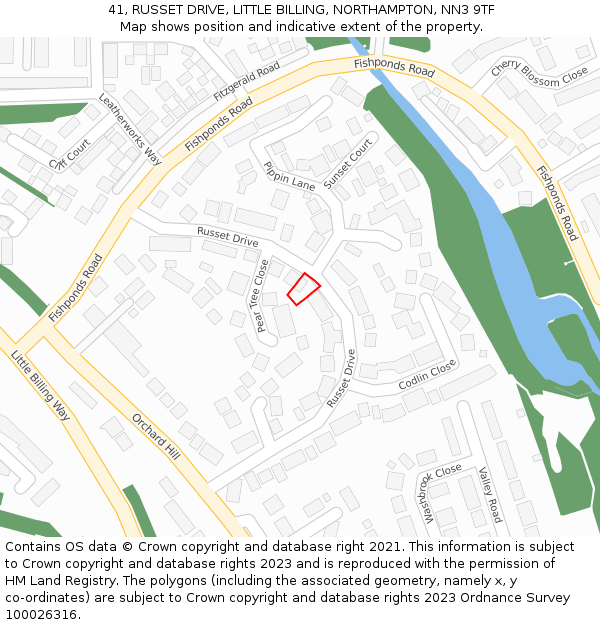 41, RUSSET DRIVE, LITTLE BILLING, NORTHAMPTON, NN3 9TF: Location map and indicative extent of plot