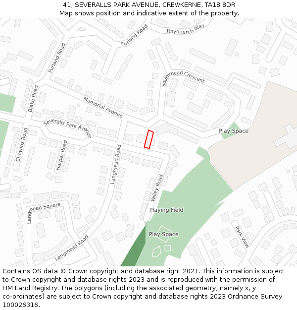 41, SEVERALLS PARK AVENUE, CREWKERNE, TA18 8DR: Location map and indicative extent of plot