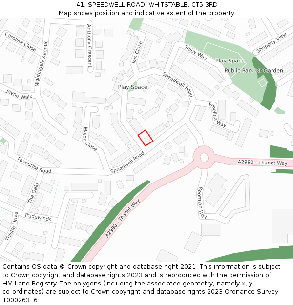 41, SPEEDWELL ROAD, WHITSTABLE, CT5 3RD: Location map and indicative extent of plot