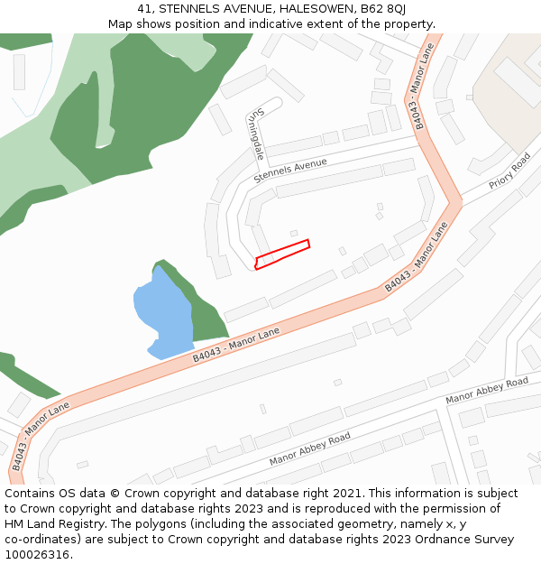 41, STENNELS AVENUE, HALESOWEN, B62 8QJ: Location map and indicative extent of plot