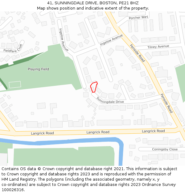 41, SUNNINGDALE DRIVE, BOSTON, PE21 8HZ: Location map and indicative extent of plot