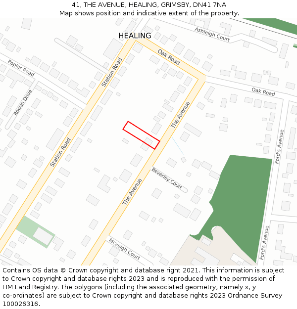 41, THE AVENUE, HEALING, GRIMSBY, DN41 7NA: Location map and indicative extent of plot