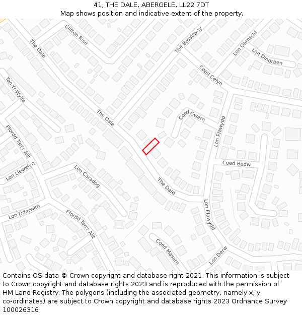 41, THE DALE, ABERGELE, LL22 7DT: Location map and indicative extent of plot