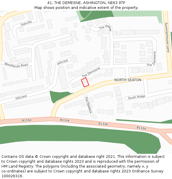 41, THE DEMESNE, ASHINGTON, NE63 9TP: Location map and indicative extent of plot