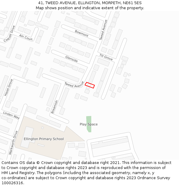 41, TWEED AVENUE, ELLINGTON, MORPETH, NE61 5ES: Location map and indicative extent of plot