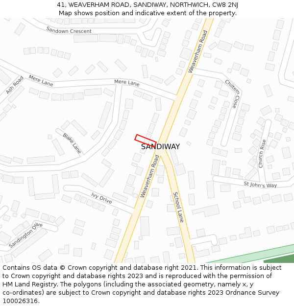 41, WEAVERHAM ROAD, SANDIWAY, NORTHWICH, CW8 2NJ: Location map and indicative extent of plot