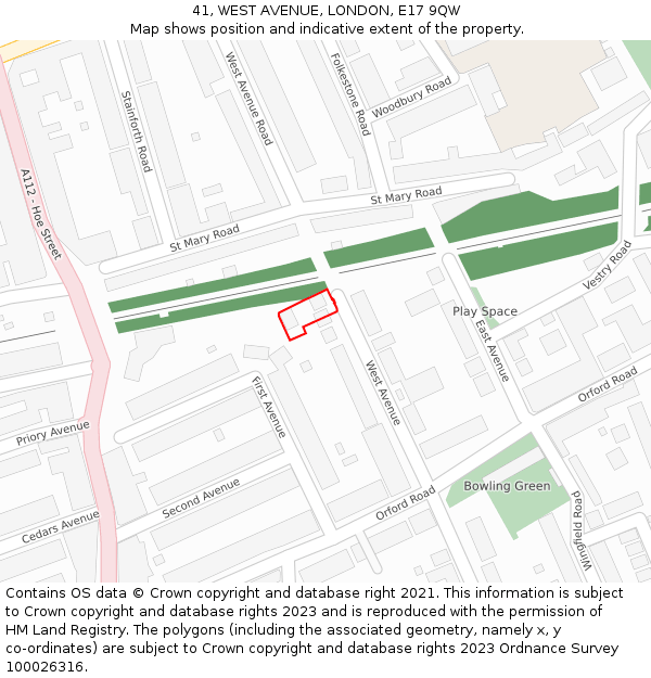 41, WEST AVENUE, LONDON, E17 9QW: Location map and indicative extent of plot