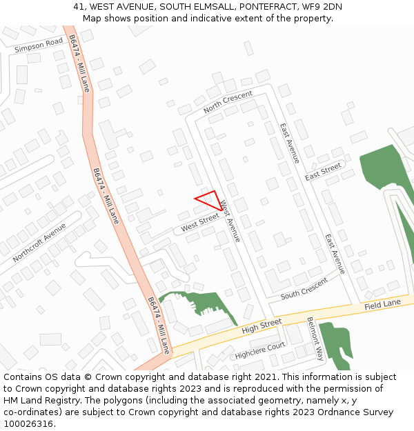 41, WEST AVENUE, SOUTH ELMSALL, PONTEFRACT, WF9 2DN: Location map and indicative extent of plot