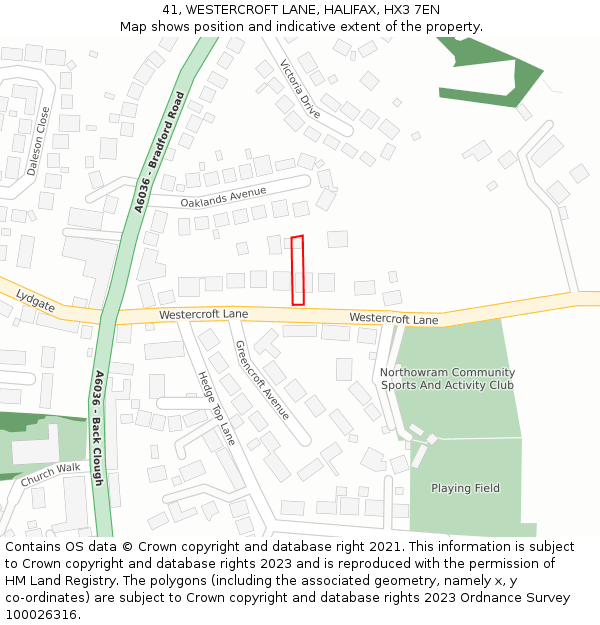 41, WESTERCROFT LANE, HALIFAX, HX3 7EN: Location map and indicative extent of plot