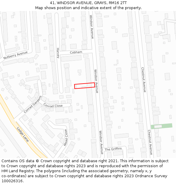 41, WINDSOR AVENUE, GRAYS, RM16 2TT: Location map and indicative extent of plot