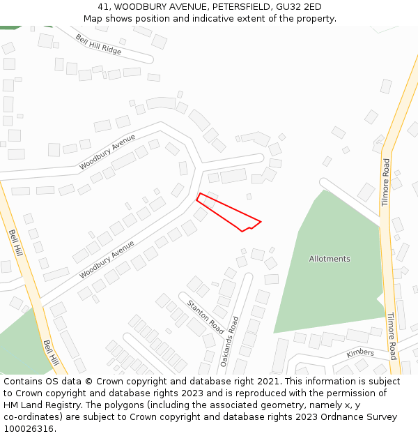 41, WOODBURY AVENUE, PETERSFIELD, GU32 2ED: Location map and indicative extent of plot