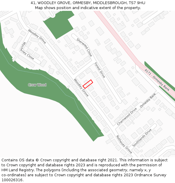 41, WOODLEY GROVE, ORMESBY, MIDDLESBROUGH, TS7 9HU: Location map and indicative extent of plot