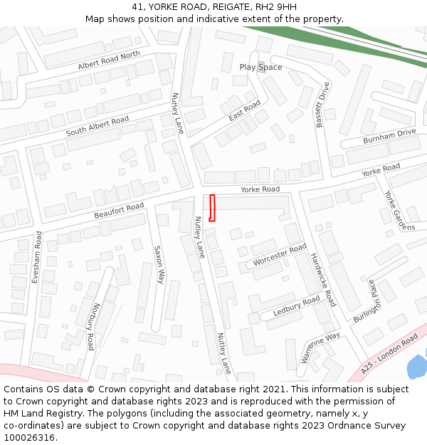 41, YORKE ROAD, REIGATE, RH2 9HH: Location map and indicative extent of plot